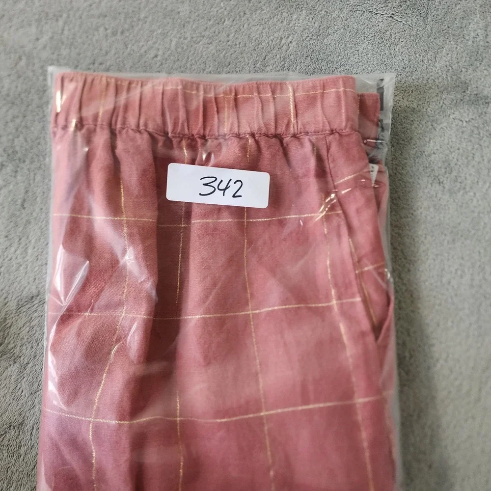 Liz Claiborne Size 14‎ Women's Rose Linen Blend Shorts Windowpane Plaid Summer